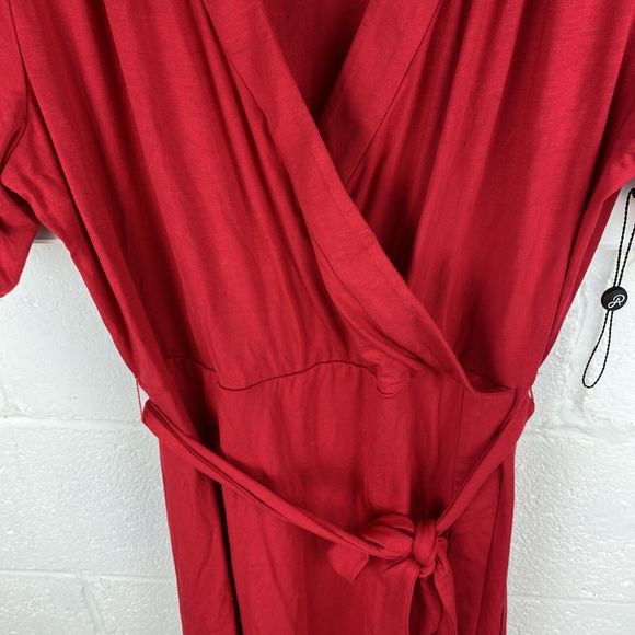 ADRIANNA PAPELL Women’s JERSEY DRESS Morcan Ruby Faux Wrap Dress Red Sz 16 - Picture 4 of 11